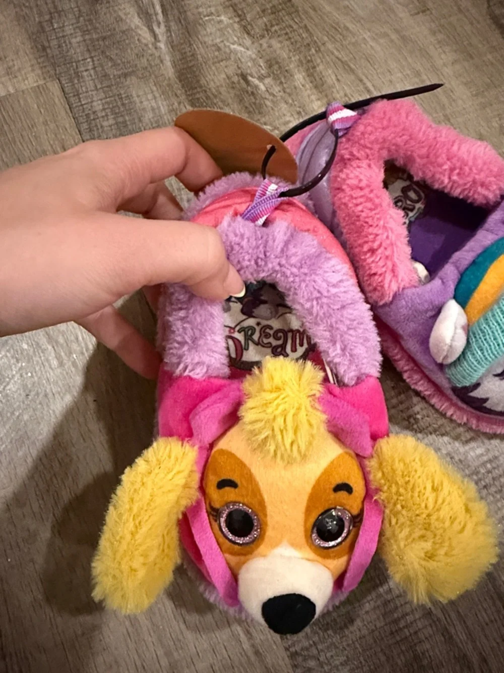 Girls Plush Character Slippers - Pink & Purple 7-8